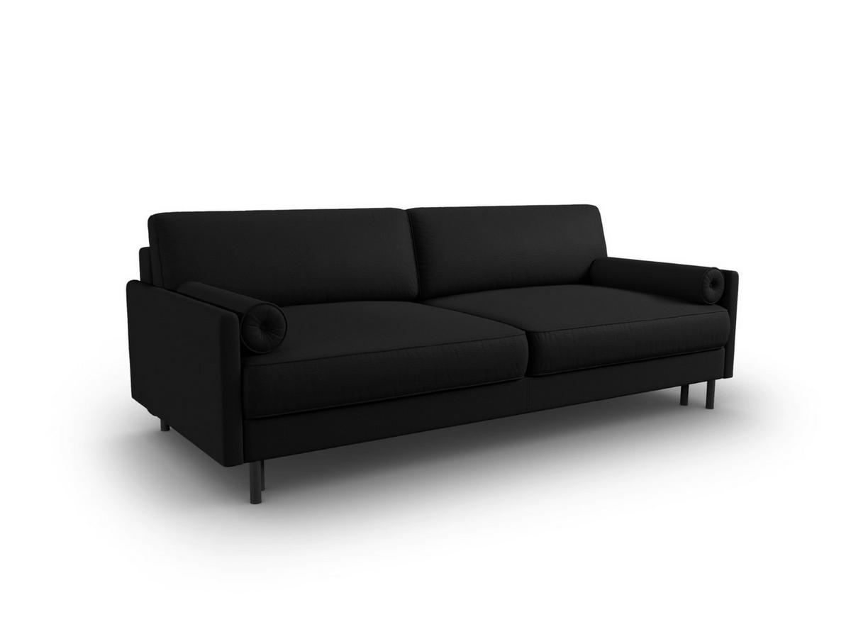AUSKLAPPBARES-SOFA mit Bettkasten Scott aus strukturiertem Stoff schwarz 3 Sitzplätze - Schwarz, Textil (97/87/212cm) - Micadoni