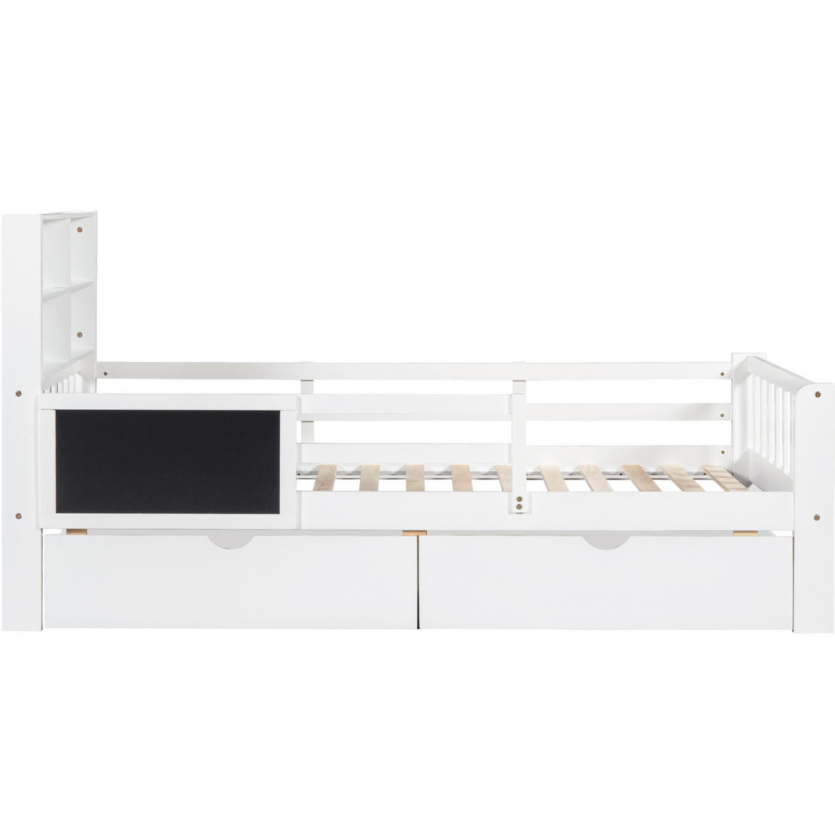 KINDERBETT 90/200 cm Weiß aus Massivholz und MDF mit Schubladen und Tafel - Weiß, Holz (90/200cm) - OKMYHOME