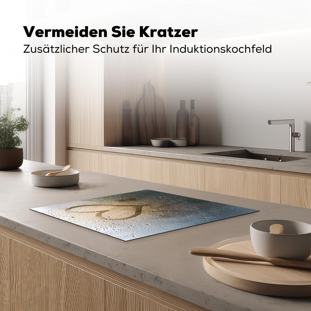 HERDABDECKPLATTE Herz - Kondenswasser - Wasser - 3D Ceranfeldabdeckung 59x52 cm - Grau, Kunststoff (59/52/0.2cm) - MuchoWow