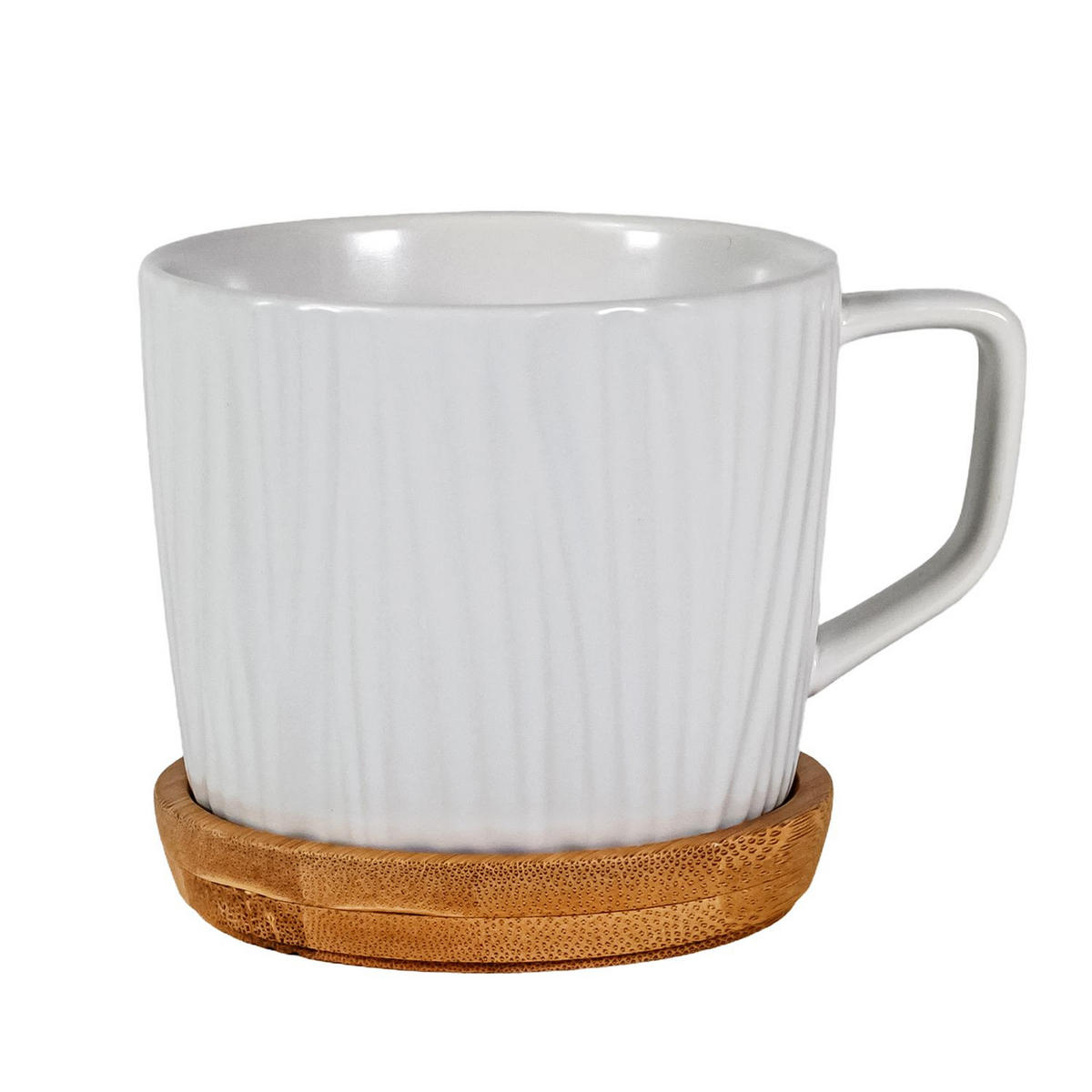 TEETASSE 230 ml mit Holz Untersetzer - Weiß, Keramik (0.23L) - Intirilife