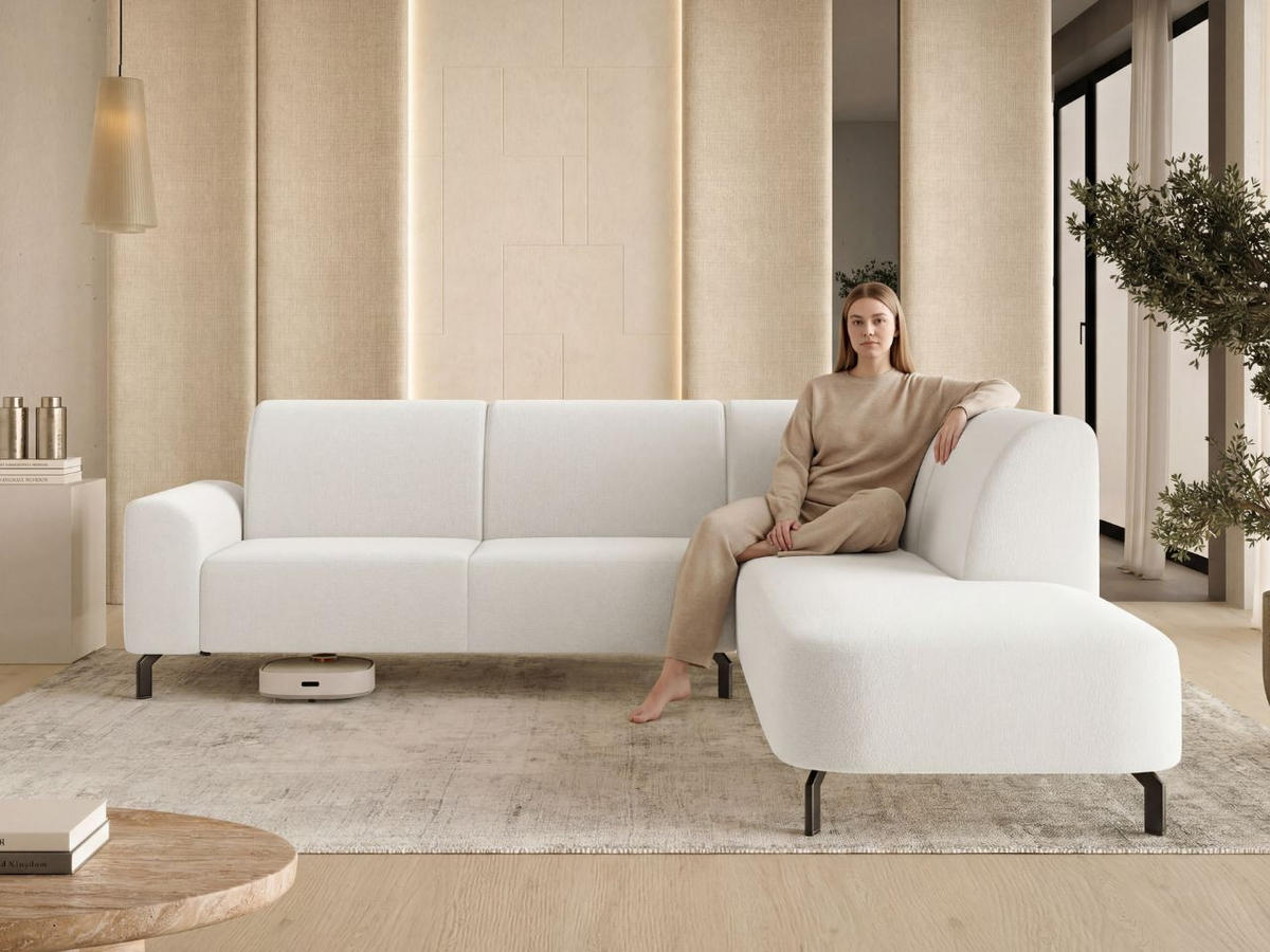 ECKSOFA Regento Weiß Rechts - Schwarz/Weiß, Holz/Textil (218/277cm) - Graingold