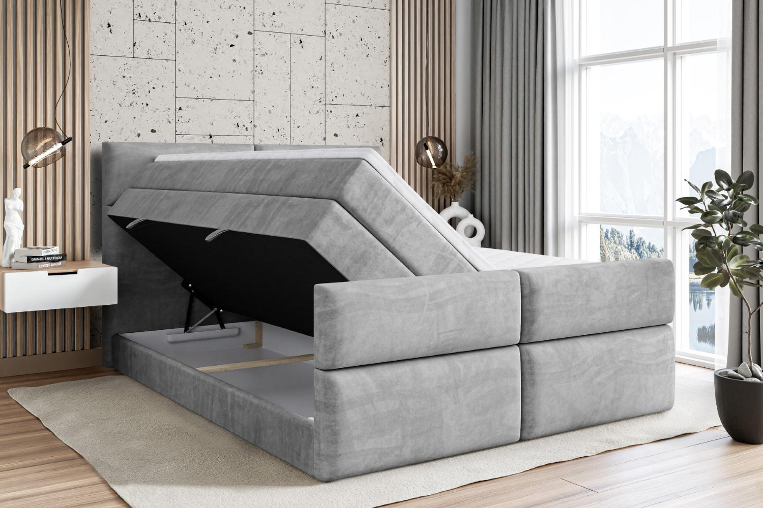 Thumbnail - Altdecor Boxspringbett, Hellgrau, Holzwerkstoff, Höhe ca. 20 cm, 120x200 cm, Schlafzimmer, Betten, Boxspringbetten