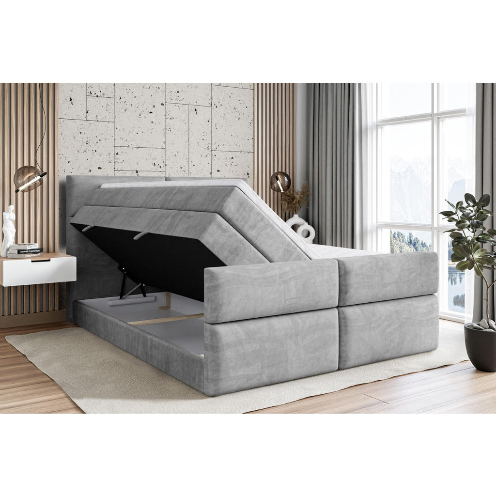 Thumbnail - Altdecor Boxspringbett, Hellgrau, Holzwerkstoff, Höhe ca. 20 cm, 140x200 cm, Schlafzimmer, Betten, Boxspringbetten