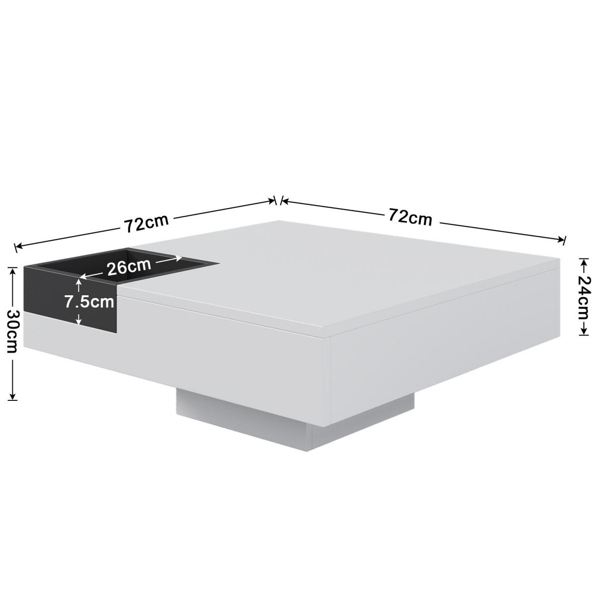 COUCHTISCH 72x72x30 cm Hochglanz, LED, Abnehmbare Aufbewahrungsbox, Beistelltisch - Weiß, Holz (72/72/30cm) - PARAFTA HOME