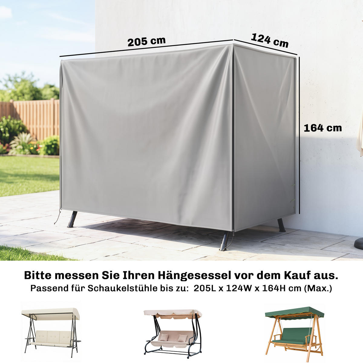 ABDECKUNG Hollywoodschaukel, Grau - Grau, Kunststoff (124/164/205cm) - Outsunny