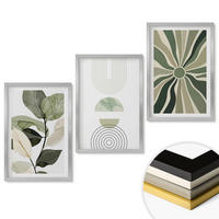 WANDBILDER 3er Set - 40x60 cm Silberner Rahmen - Pflanzenmotive, Geometrie, Grün - Silberfarben, Kunststoff (40/60cm) - ArtPrintCave
