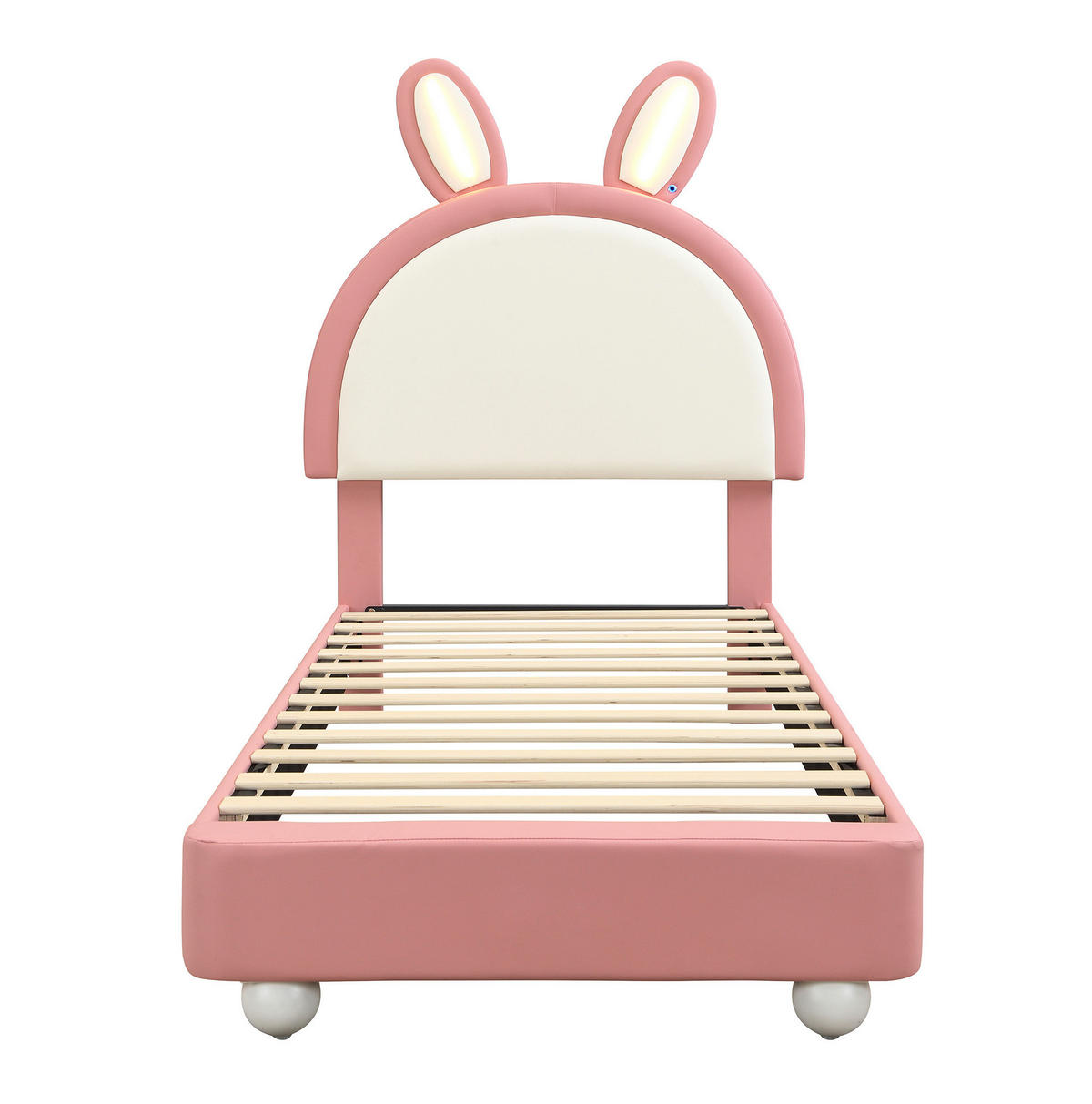 KINDERBETT Polsterbett 90/200 cm aus PU mit LED-Lichtleiste und Hasen-Kopfteil Rosa/Weiß - Weiß, Kunststoff (90/200cm) - Modenvie