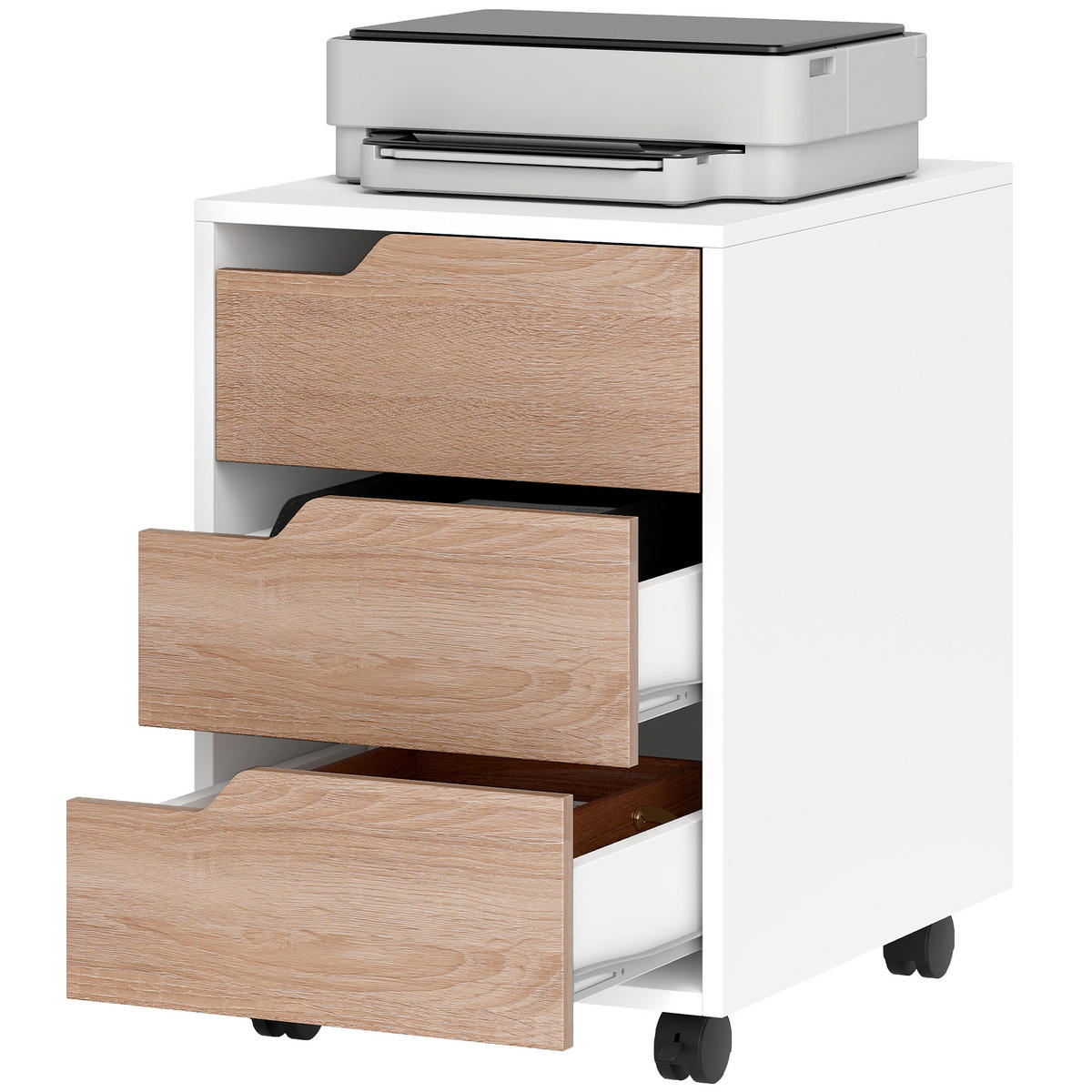 ROLLCONTAINER DE-14467 3 Schubladen, mobil Weiß/Eiche - Weiß, Holzwerkstoff (40/57.5/50cm) - ComfortXL