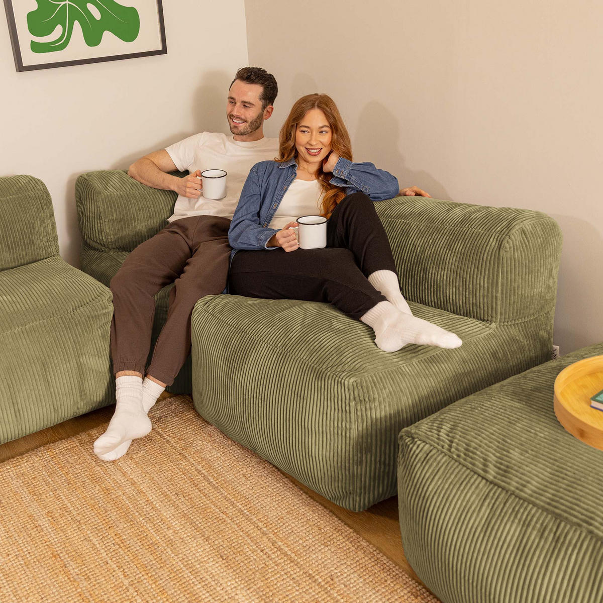 SITZSACK-SOFA 3-tlg. ZEN: Ecksessel, 2 Sessel - Grün, Textil (290/68/100cm) - icon