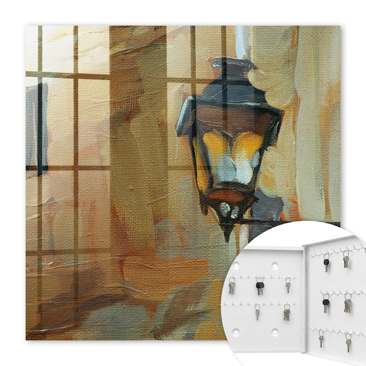 SCHLÜSSELBOX Weiß 30x30 cm – Türöffnung nach rechts - Retro-Lampe - Beige, Metall (30/30/5cm) - TULUP