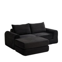 SCHLAFSOFA 2-in-1 aus Cord mit 2 Kissen und Hocker - Schwarz, Textil (243/53/194cm)