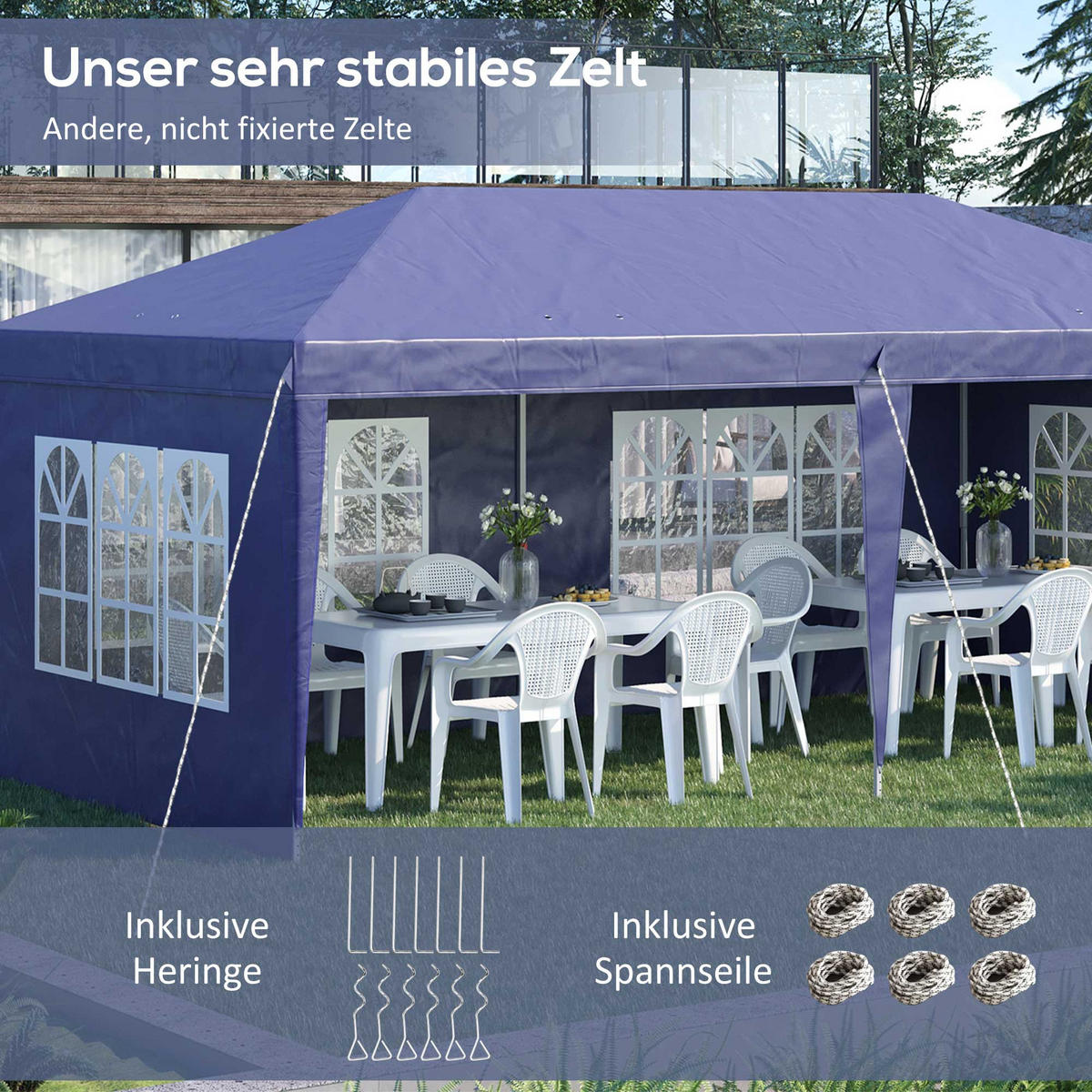 FALTPAVILLON, Weiß, Stahl, Polyester - Blau, Metall (295/270/585cm) - Outsunny