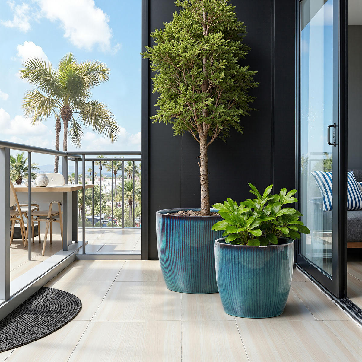 BLAUER Keramik-Blumentopf, Durchmesser 38 cm, Höhe 34 cm - Blau, Keramik (35cm) - Hometopia