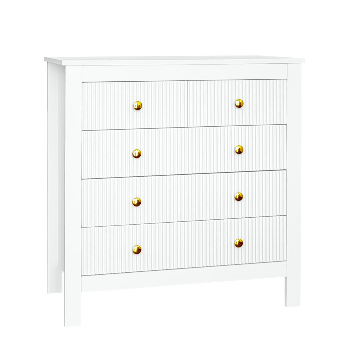KOMODA 79/39,5/80,5 cm s 5 zásuvkami a zlatými úchytkami, Bílá - bílá, kompozitní dřevo (79/80.5/39.5cm) - Redom