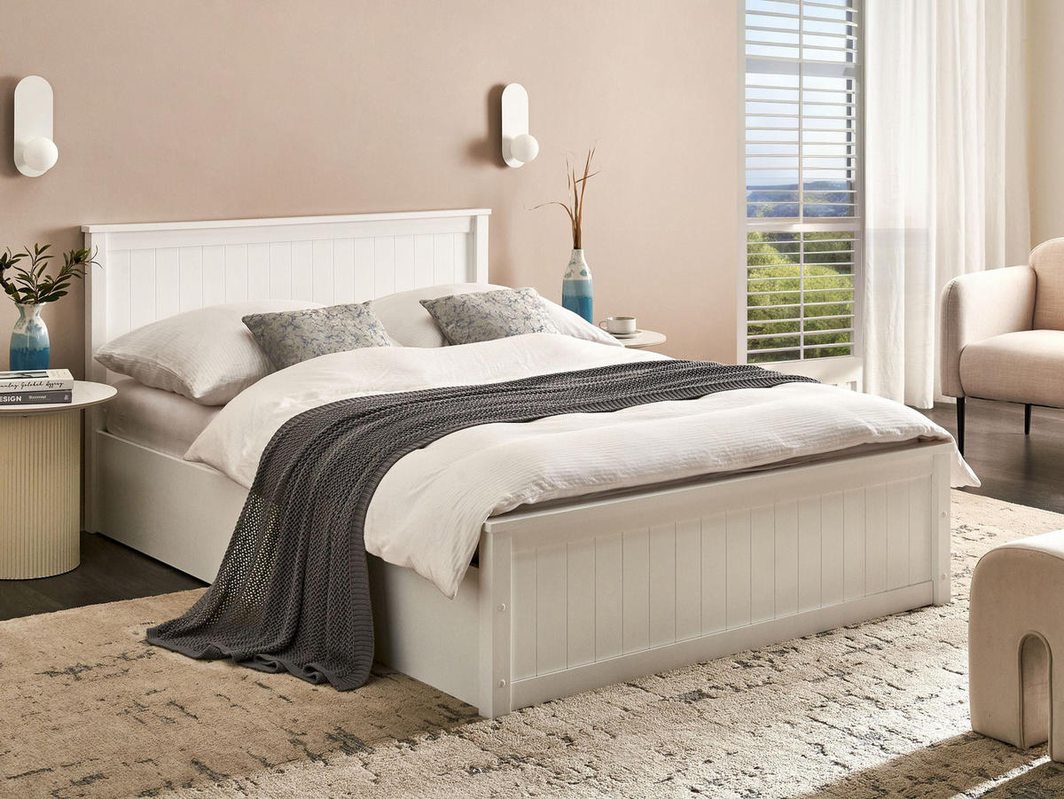 BETT mit Stauraum 140/200 Kiefernholz Weiß Lambres - Weiß, Holz (140/200cm) - Beliani