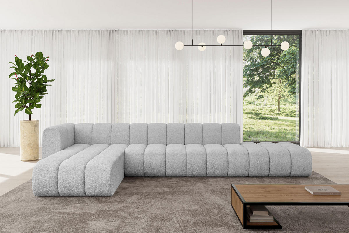 ECKSOFA modulares Sofa Zuvon-L2 - 387x177x70 cm Hellgrau - Hellgrau, Holzwerkstoff/Textil (387/177cm) - ALTDECOR