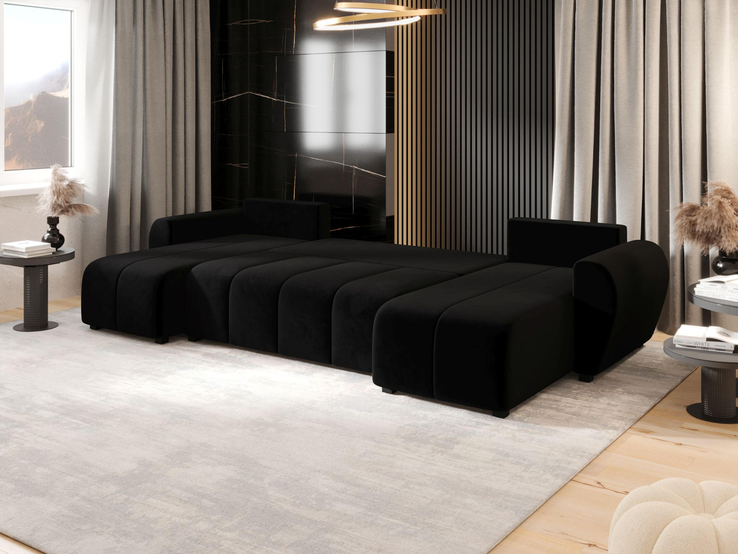 WOHNLANDSCHAFT MOLISA U Itaka 15 mit Schlaffunktion - Schwarz, Textil (303/82/208cm) - Bedante