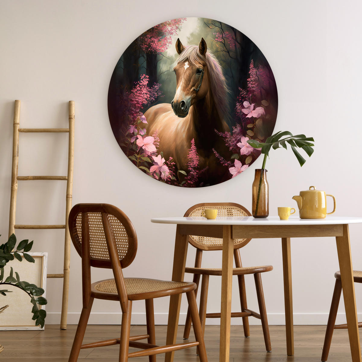 WANDBILD Pferd - Blumen - Rosa - Natur - Wald 90x90 cm - Altrosa, Kunststoff (90/90cm) - MuchoWow