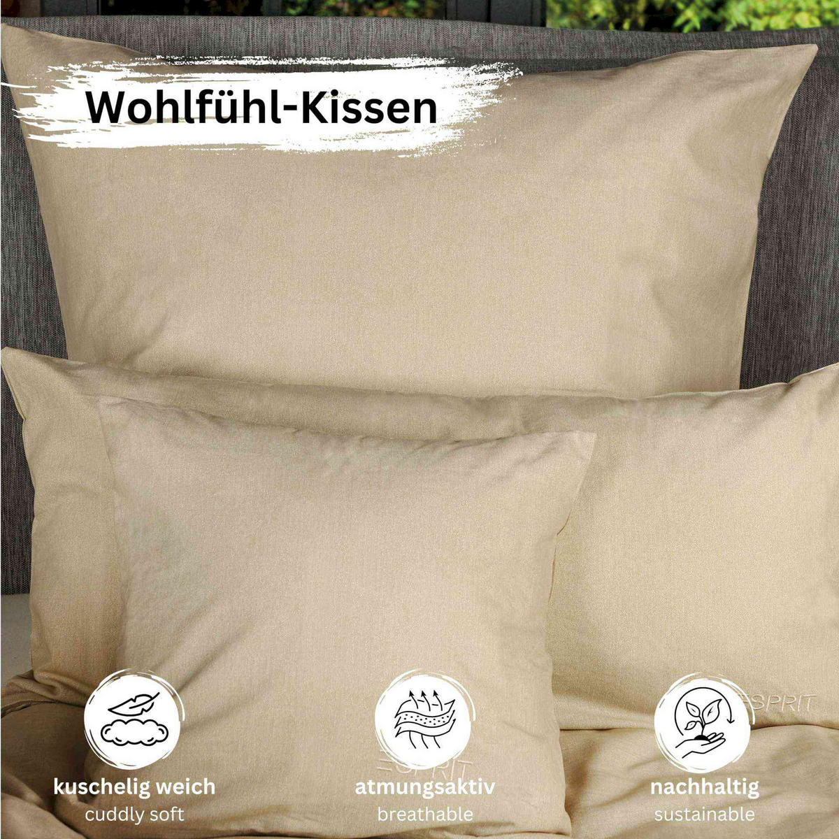 RENFORCÉ KISSENBEZÜGE HARP - Beige, Textil (40/40cm) - Esprit