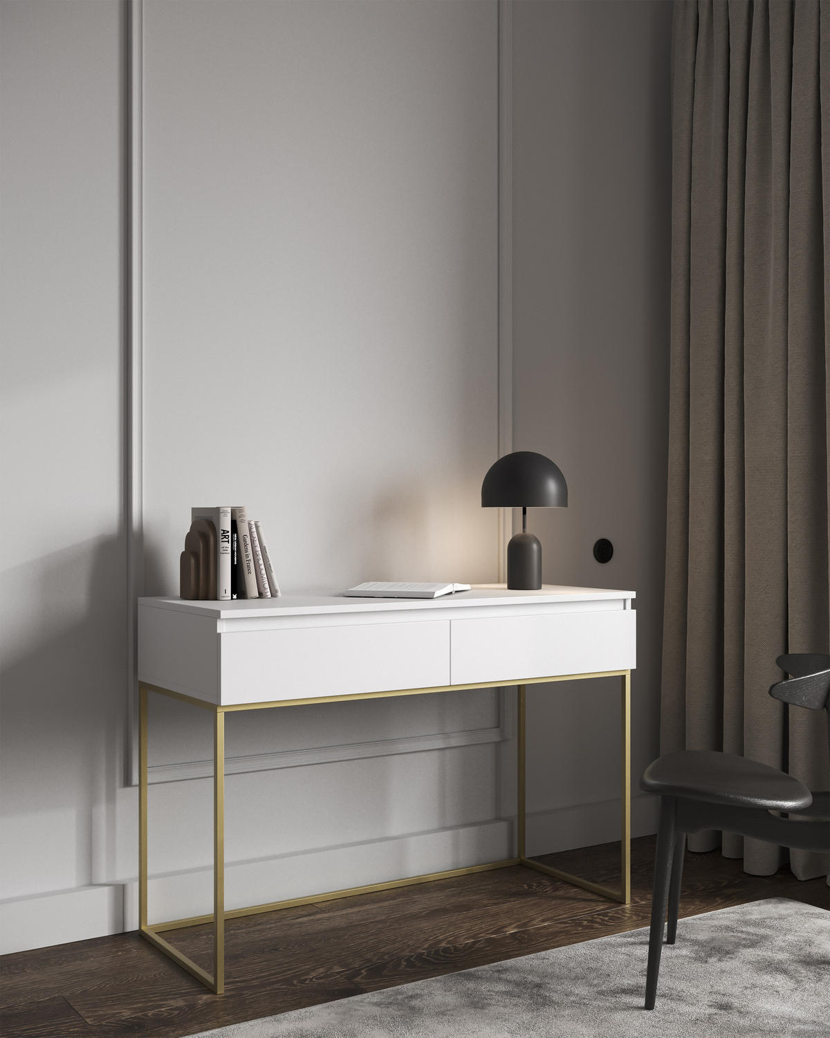 SCHMINKTISCH Bemmi Weiß mit goldenen Metallbeinen - Goldfarben/Weiß, Holzwerkstoff/Metall (120/80/50cm) - Selsey