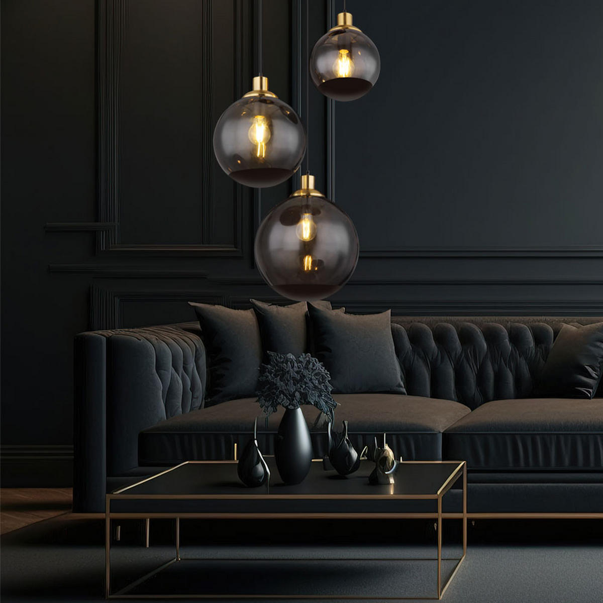 LED HÄNGELEUCHTE Metall Schwarz Glas - Schwarz, Glas (51/51/120cm) - Globo Lighting