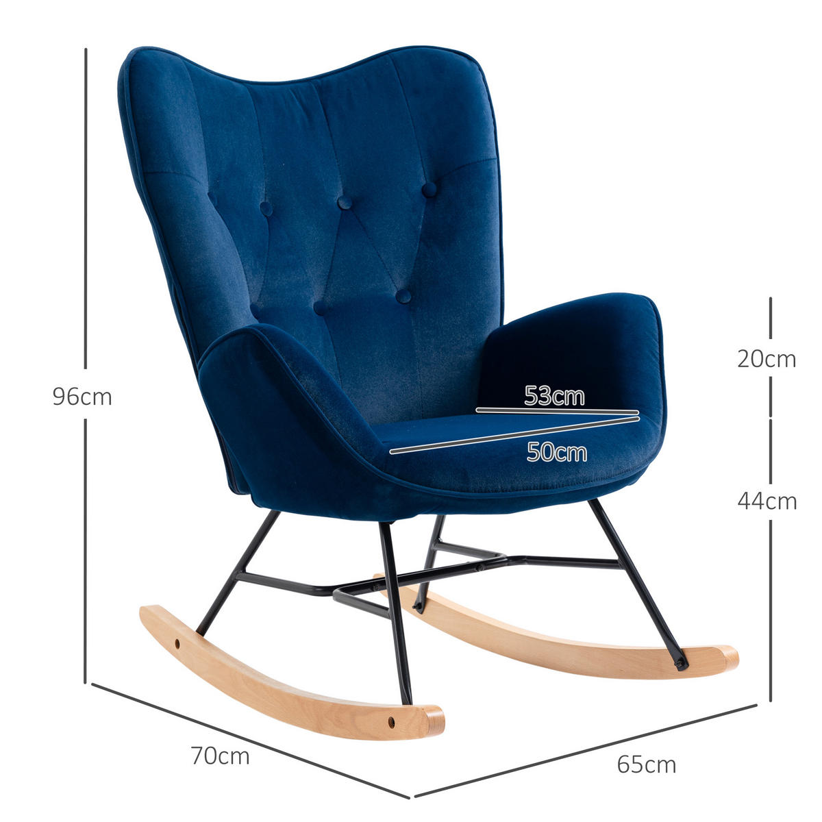 SCHAUKELSTUHL, ergonomisch Schwingsessel, Armlehnsessel, Stillsessel, Blau - Blau, Textil (70/96/65cm) - HOMCOM
