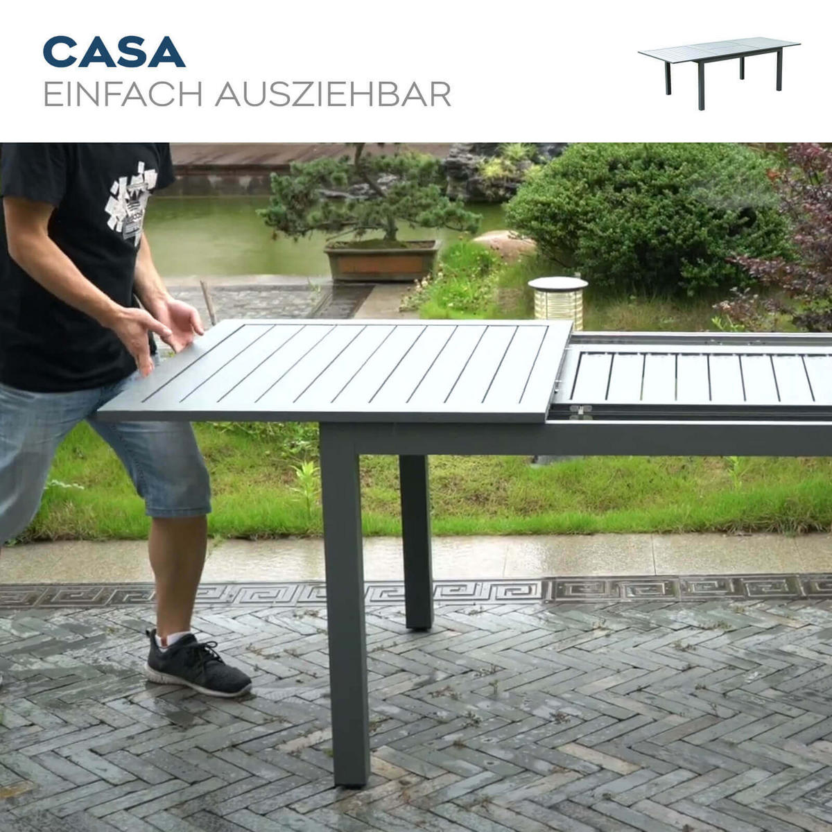 GARTEN-SITZGRUPPE ausziehbar CASA MADERA - 160/240 x 100 cm 4 Stühle - Anthrazit/Hellgrau, Glas/Metall - Home Deluxe