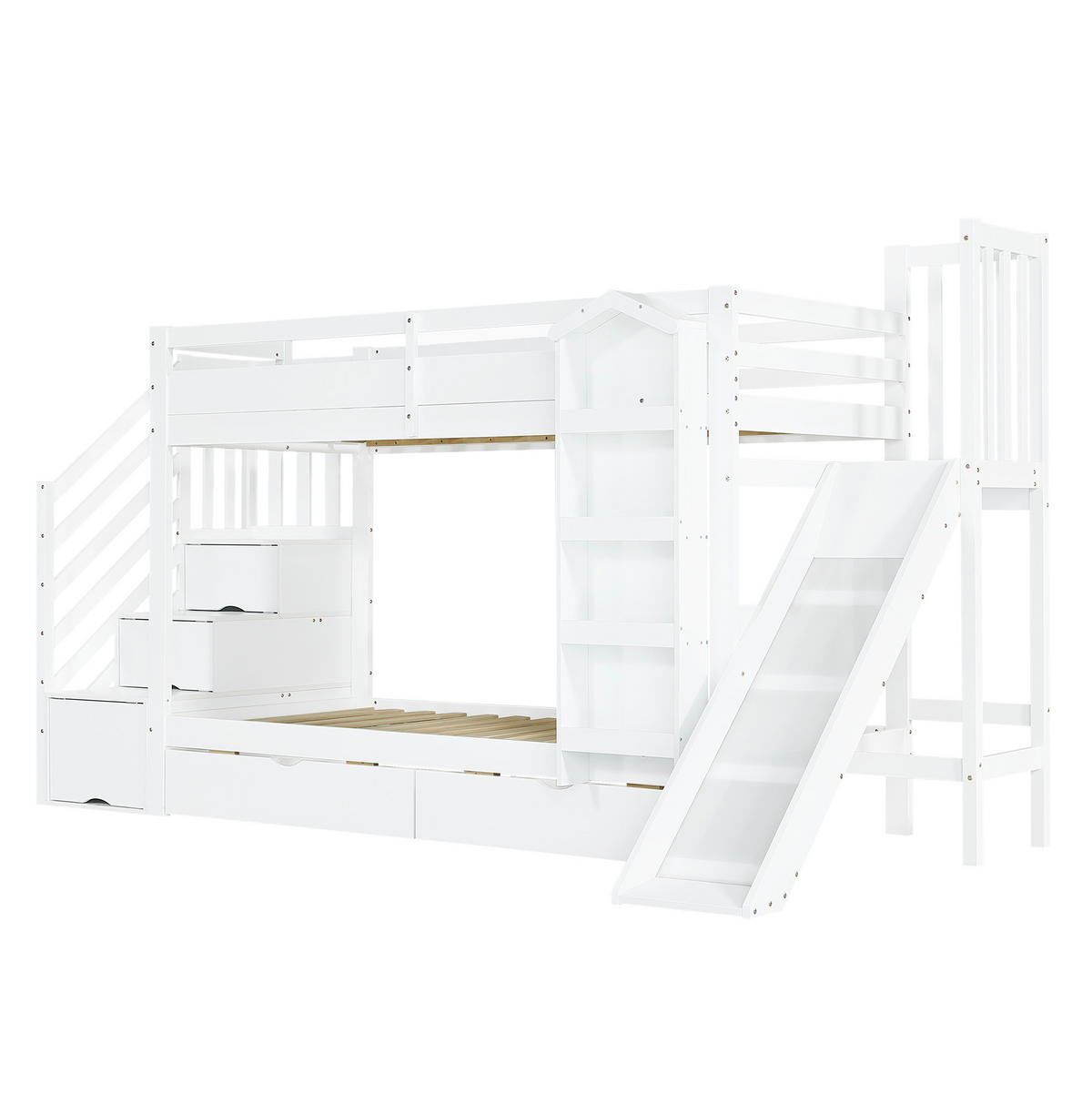 ETAGENBETT 90/200 cm Weiß mit Kinderrutsche ohne Matratze - Weiß, Holz (90/200cm) - MIVRAY
