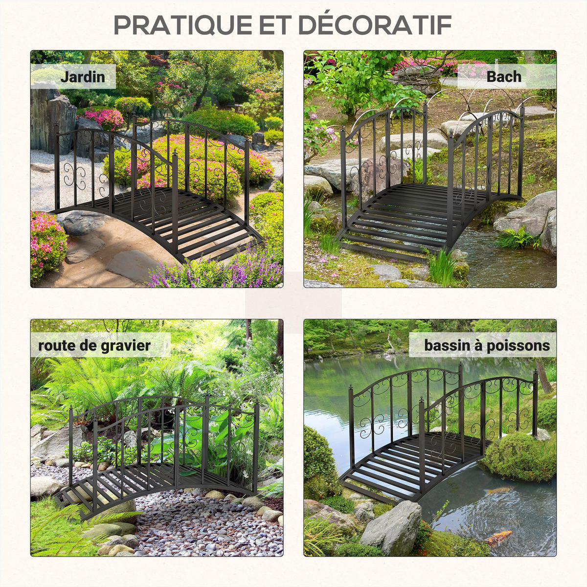 GARTENBRÜCKE DE-18864 mit Seitengeländern, Traglast 120 kg Schwarz - Schwarz, Metall (119/67/70cm) - ComfortXL