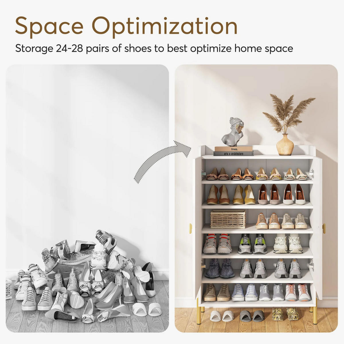 SCHUHSCHRANK Weiß 75/35/110 cm - Weiß, Holzwerkstoff (75/111/36cm) - Quality Elegance