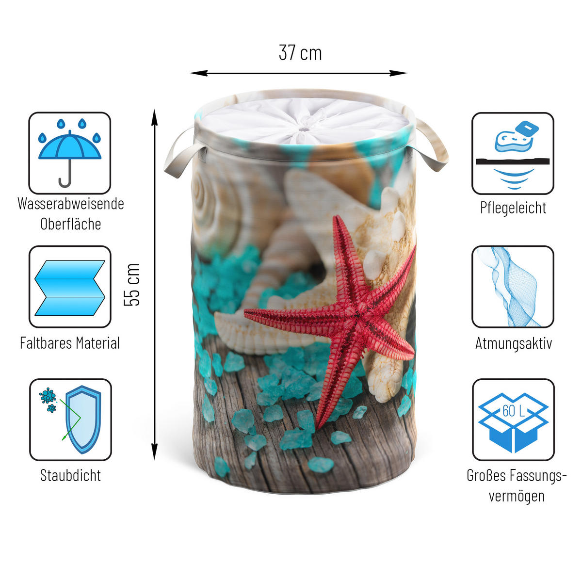 WÄSCHEKORB Bath Salt - Türkis, Textil (37/55/55cm) - Sanilo