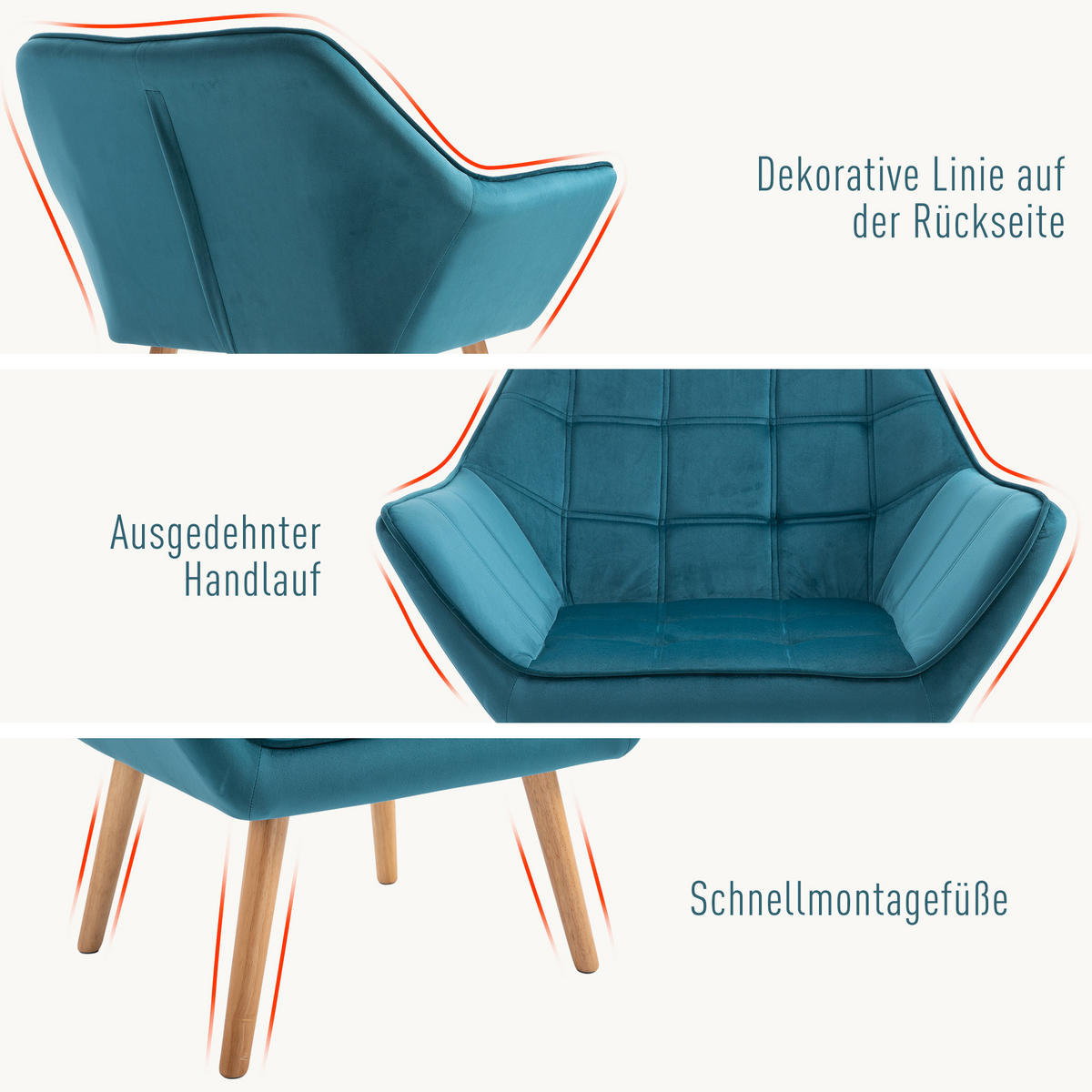 EINZELSESSEL, Relaxsessel, Sessel, Grün - Türkis, Kunststoff (62/72.5/64cm) - HOMCOM