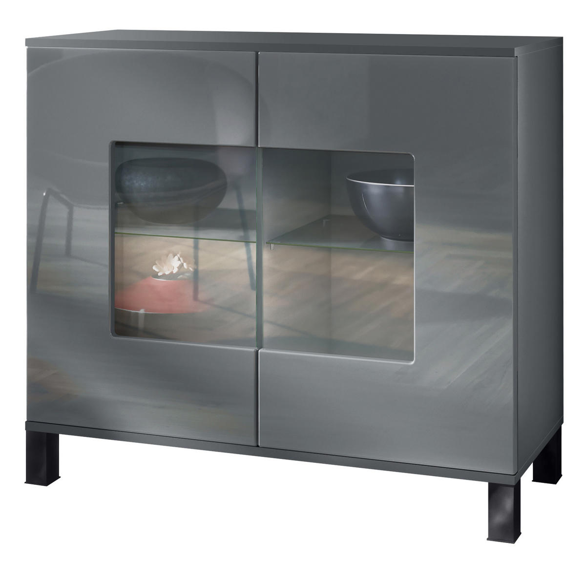 KOMMODE Grömitz Grau Hochglanz - Grau, Holzwerkstoff (92.5/84.5/35cm) - Vladon