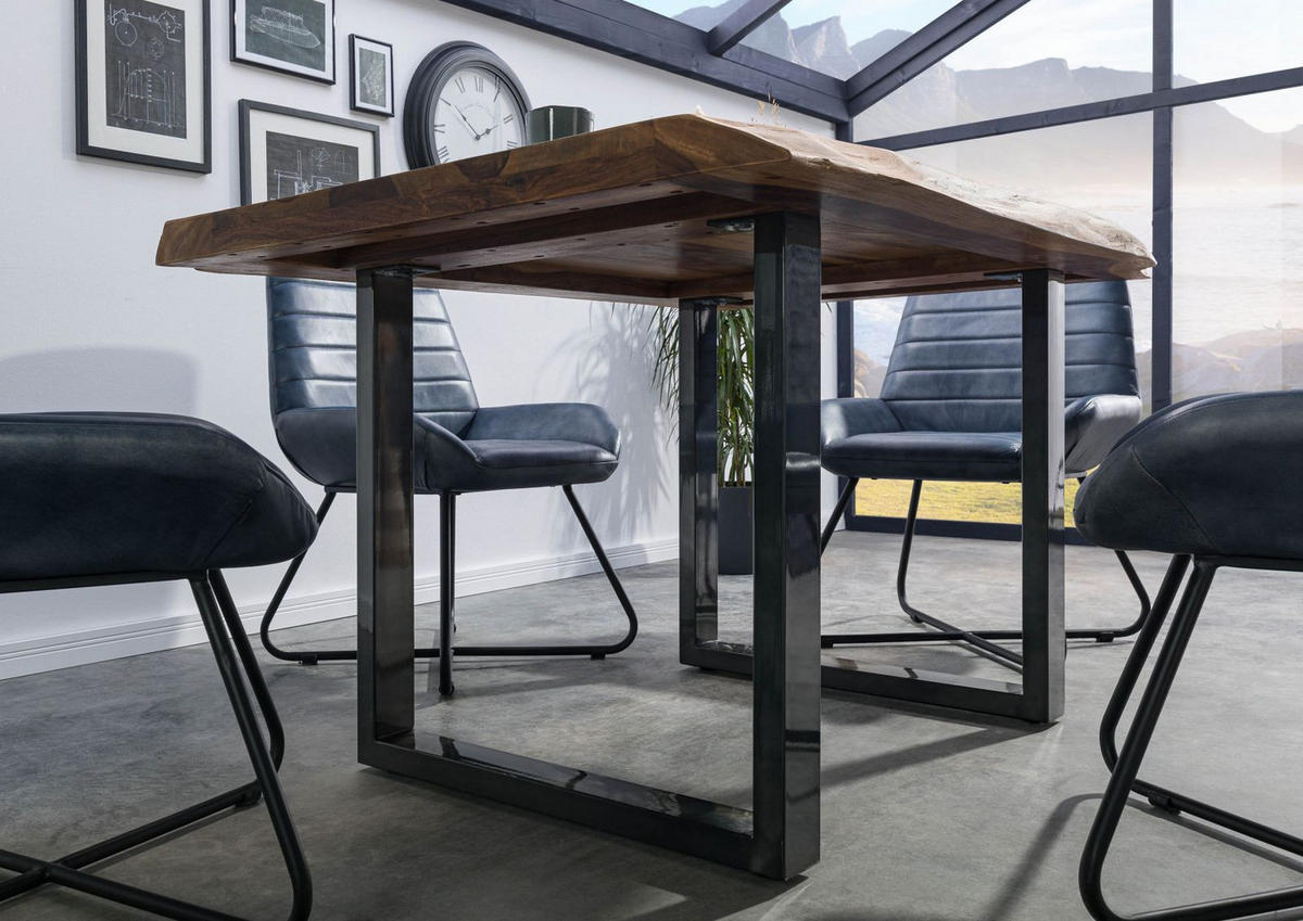 BAUMTISCH Sheesham 140x90x77 natur gebeizt / U-Beine anthrazit glänzend FREEFORM 5 - Anthrazit/Naturfarben, Holz (140/90/77cm) - Massivmoebel24
