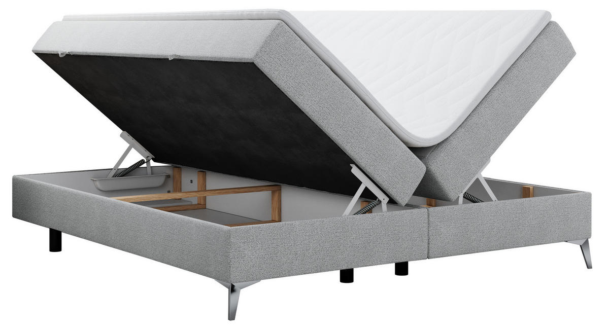 BOXBETT LESS 180/200 Hellgrau Struktur - H3 - Hellgrau, Holz/Textil (180/200cm) - MKS