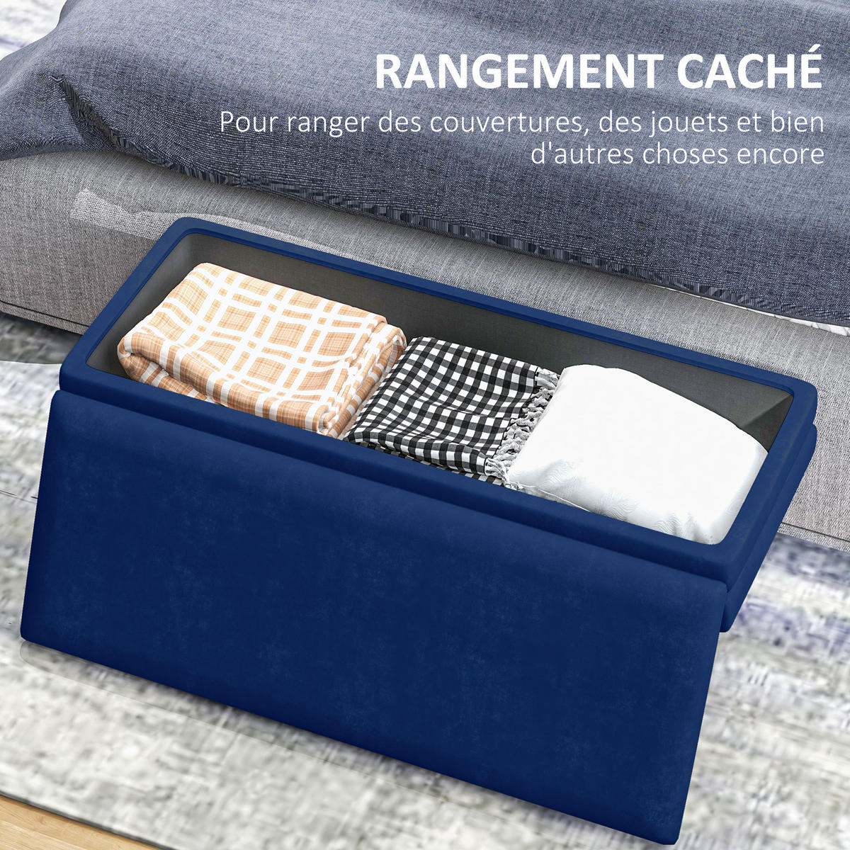 TRUHENBANK DE-16419 2-in-1 mit Stauraum und Samtbezug Blau/Gold - Blau, Textil (100/42/37.5cm) - ComfortXL
