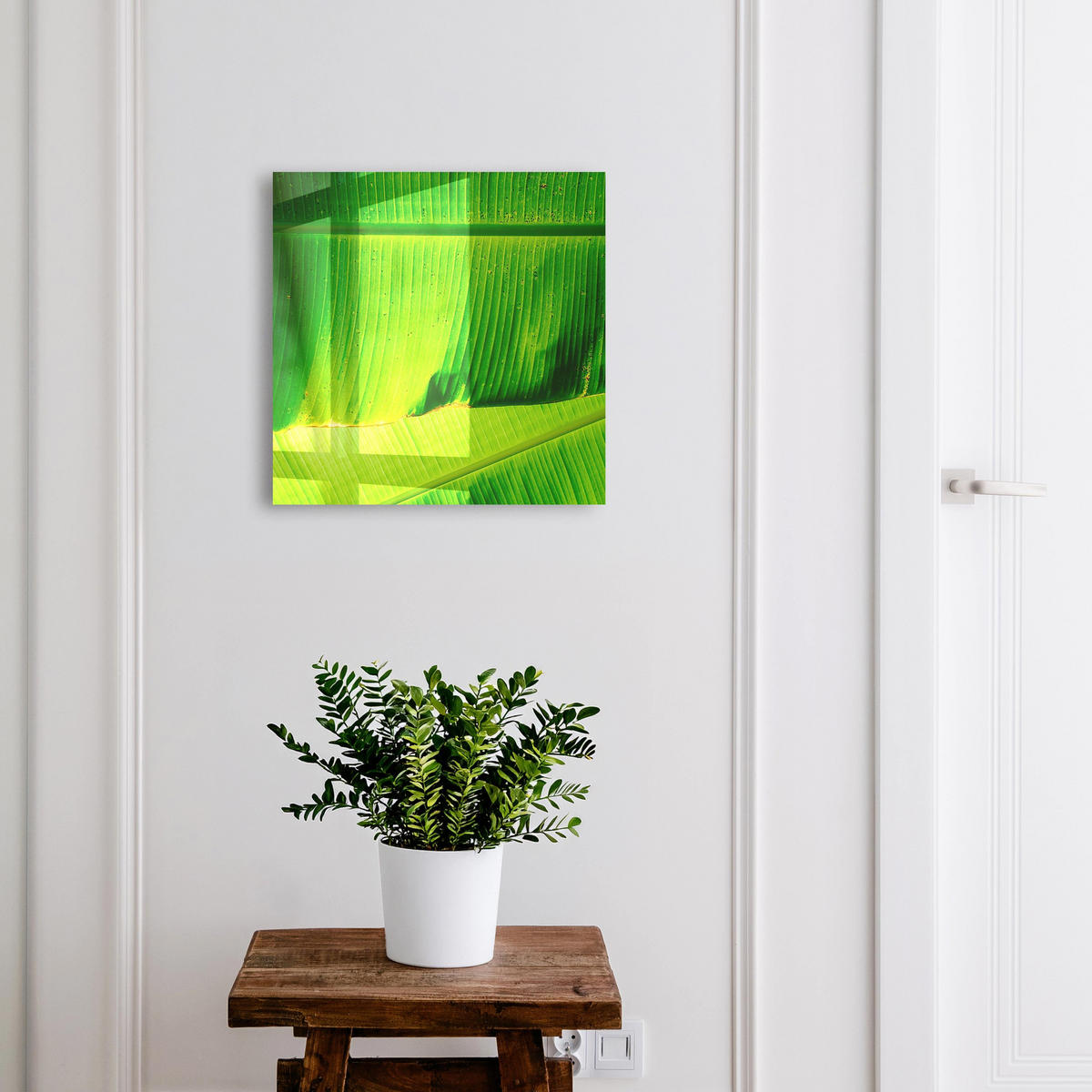 SCHLÜSSELBOX Weiß 30x30 cm – Türöffnung nach rechts - Blattglühen - Grün, Metall (30/30/5cm) - TULUP