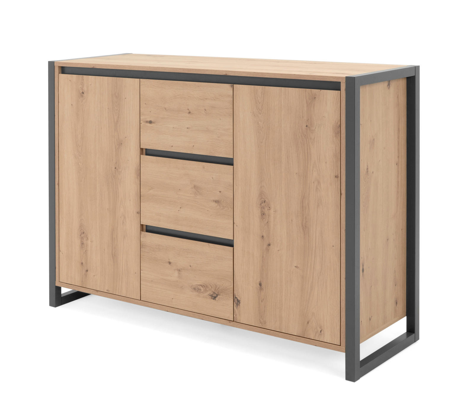 KOMMODE Eiche Artisan, grau 120 cm Industrial Design, Sideboard mit viel Stauraum - Anthrazit/Eiche Artisan, Holzwerkstoff (120/88/40cm) - Furn.Design