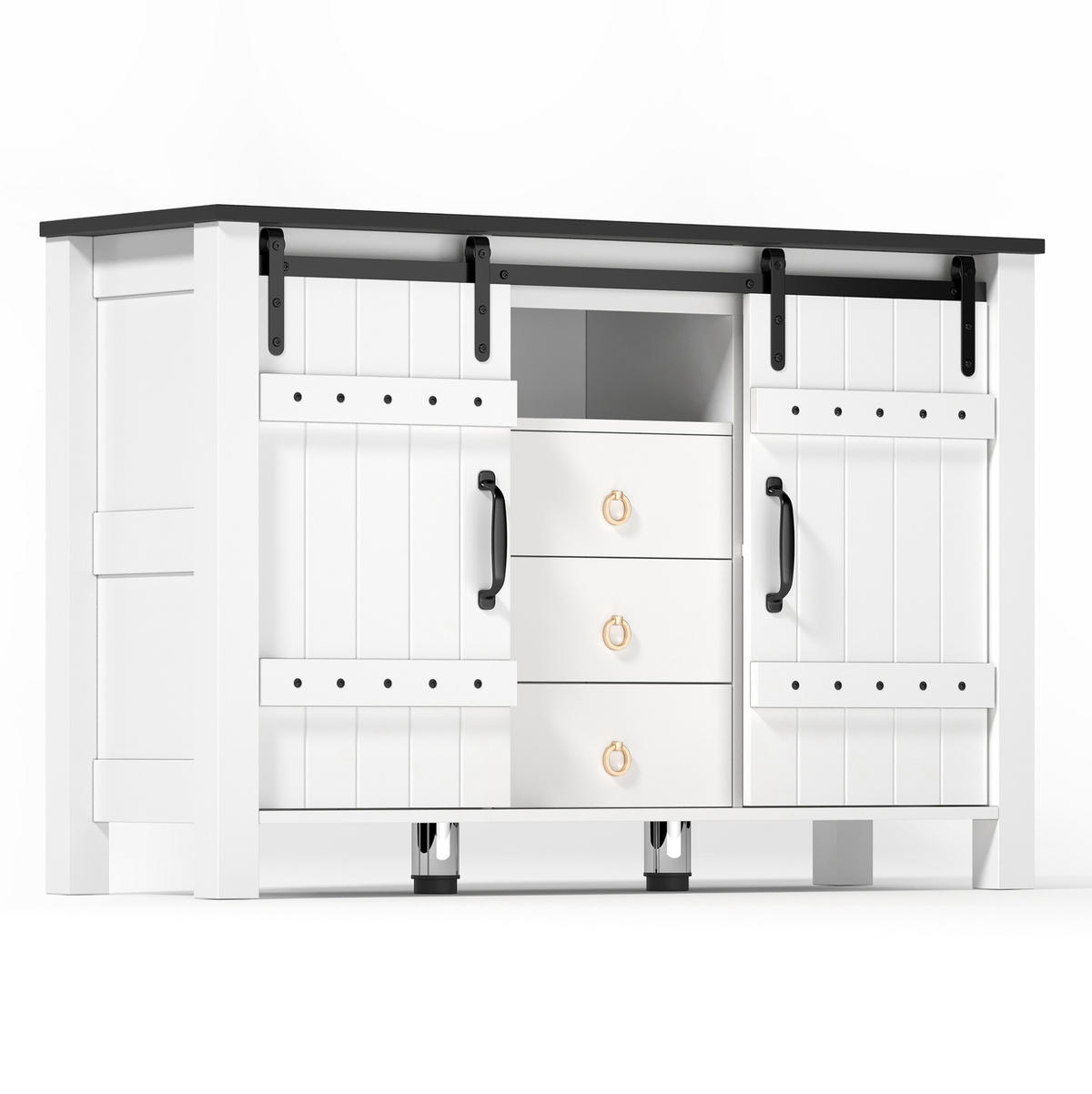 SIDEBOARD im Landhausstil mit 2 Schiebetüren und 3 Schubladen, MDF, 120/40/80 cm, Weiß - Weiß, Holzwerkstoff (120/80/40cm) - Redom