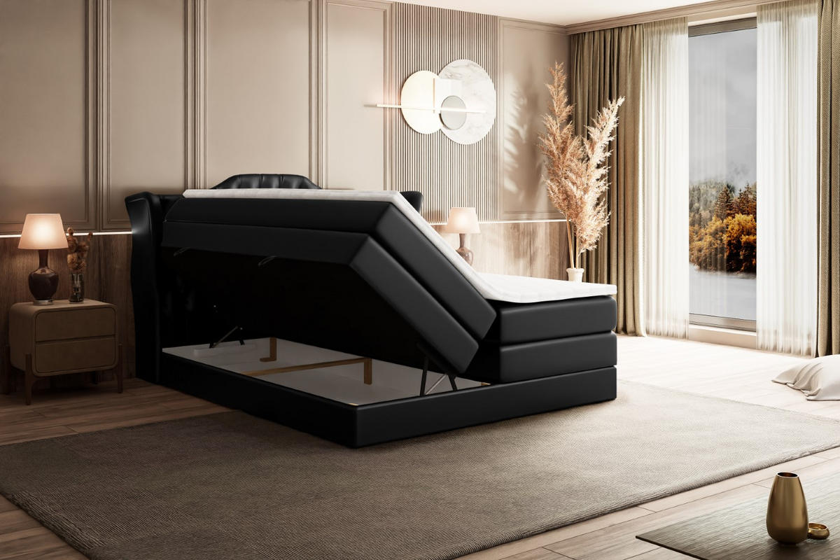 BOXSPRINGBETT VILA KING - 160x200 - H3/H4 - Schwarz Hochglanz - Schwarz Hochglanz, Holzwerkstoff (160/200cm) - ALTDECOR
