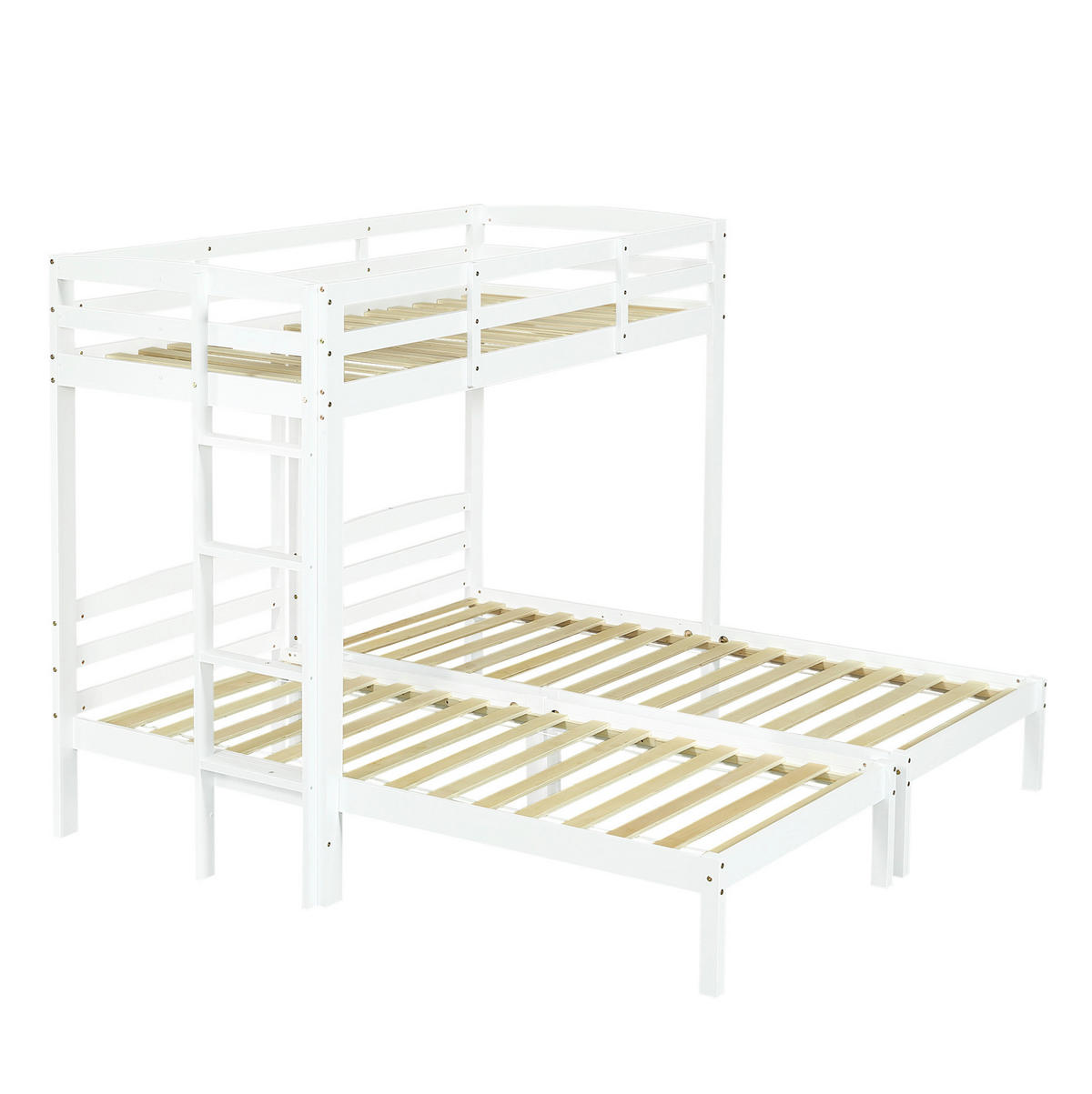 ETAGENBETT 90/200 cm mit Seitenleiter, 3 Schlafplätzen und Massivholzgestell, Weiß - Weiß, Holz (90/200cm) - Redom