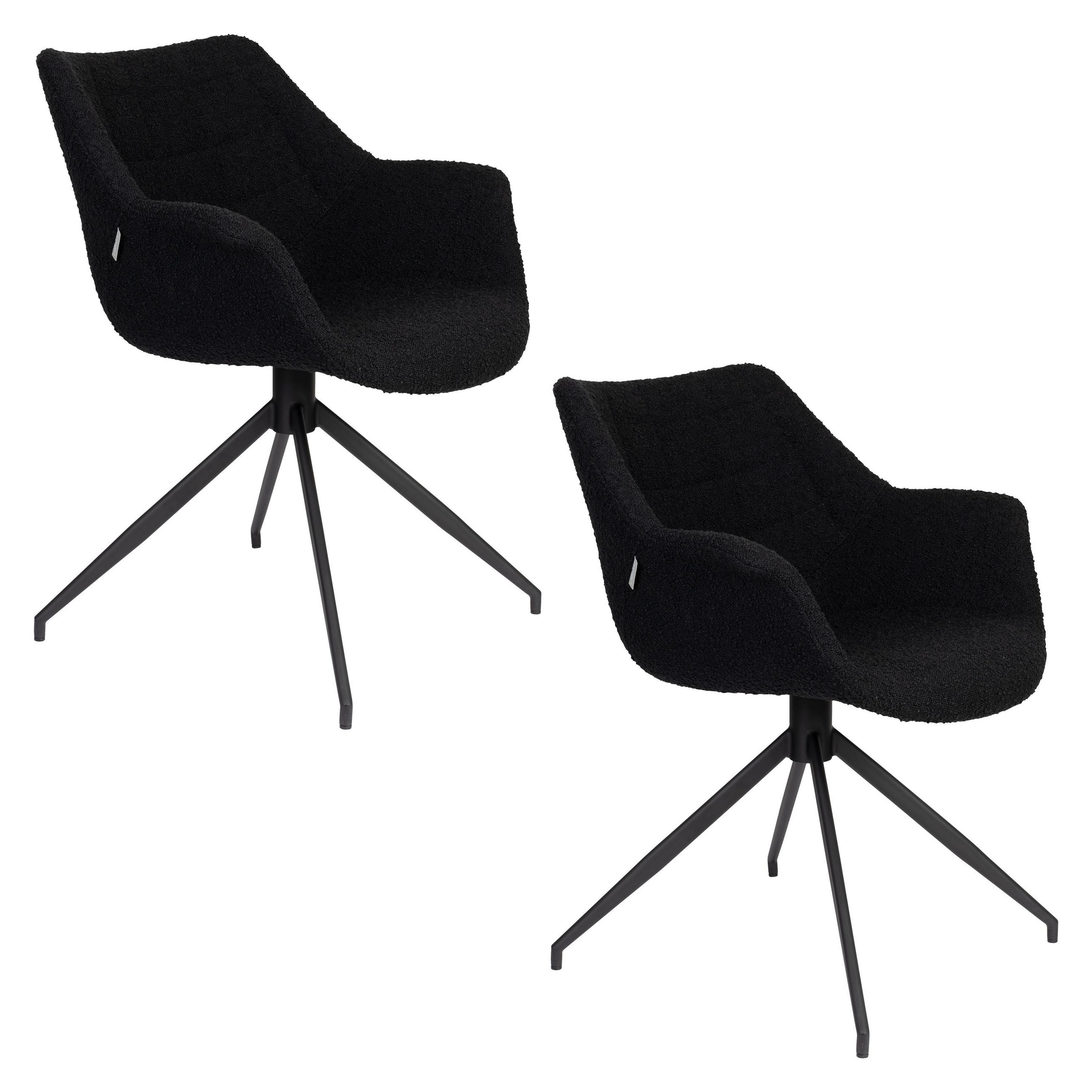 ESSZIMMERSTUHL Doulton Swivel Schwarz - 2 er Set - Schwarz, Textil (67/80/61cm) - Zuiver