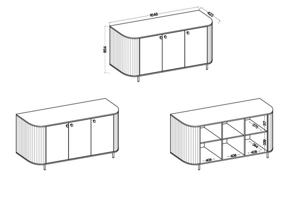 KOMMODE BOLLA 164,6/85,4/42,3cm mit Schubladen 3 Türen Beige - Beige, Holzwerkstoff (164.6/85.4/42.3cm) - MASSENO
