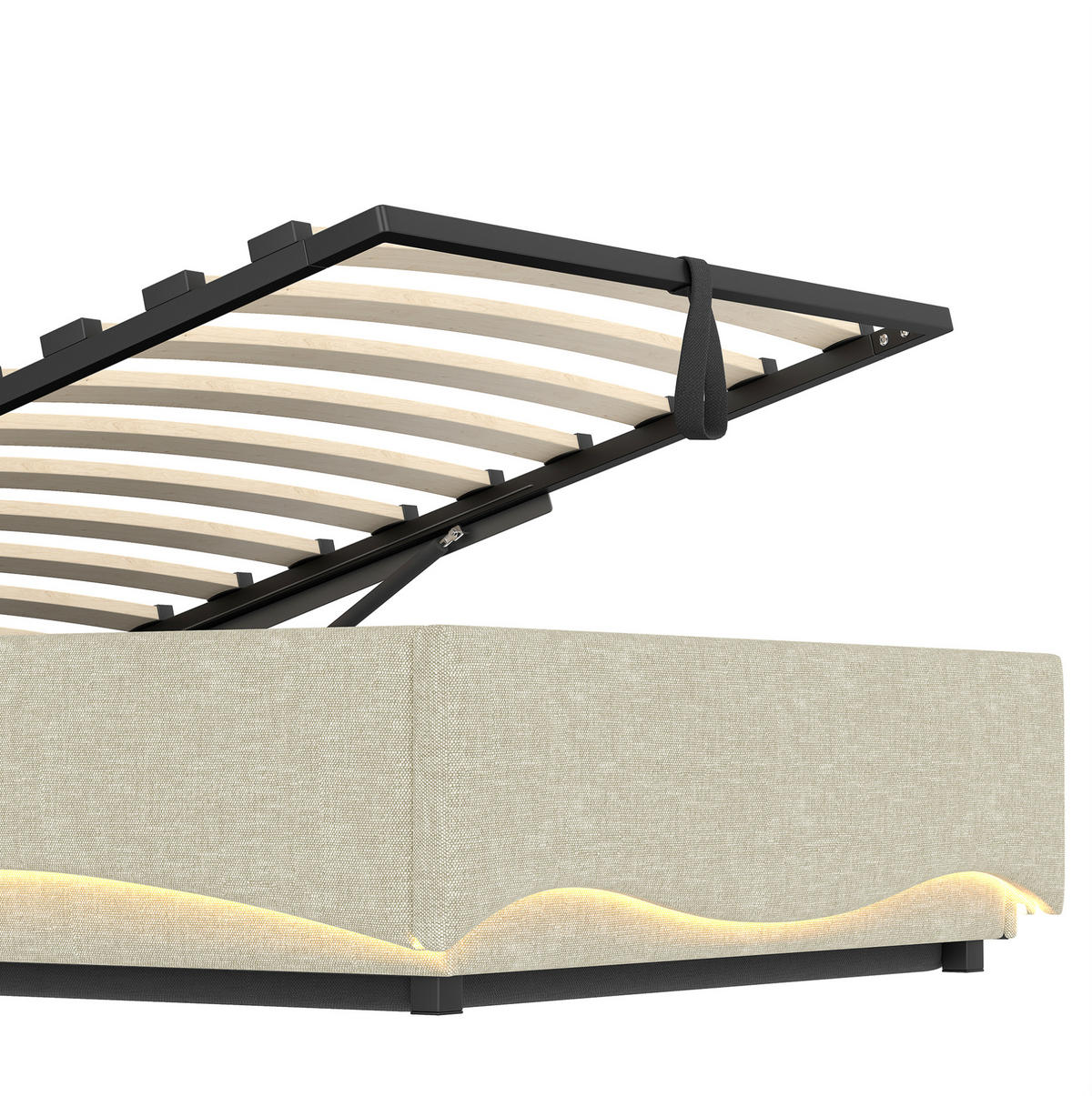 POLSTERBETT 90/200 cm Beige aus Leinen mit LED, USB und Stauraum - Beige, Textil (90/200cm) - OKMYHOME