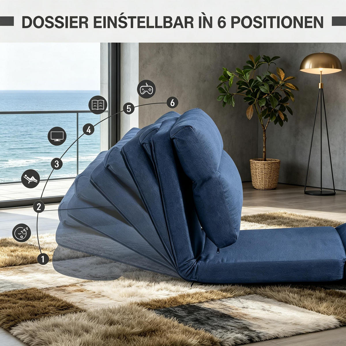 SCHLAFSESSEL DE-33491 5-fach verstellbar mit Bettfunktion Dunkelblau - Blau, Metall (70/56/72cm) - ComfortXL