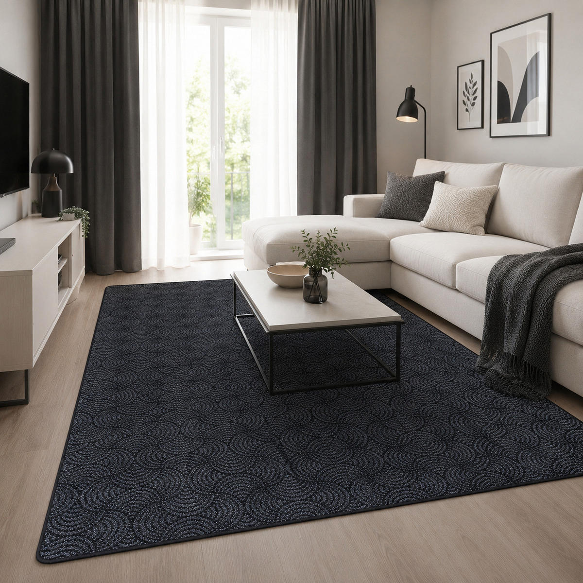 FEINSCHLINGE DESIGNER TEPPICH CIRCLE - Schwarz, Textil (200/200cm) - Snapstyle