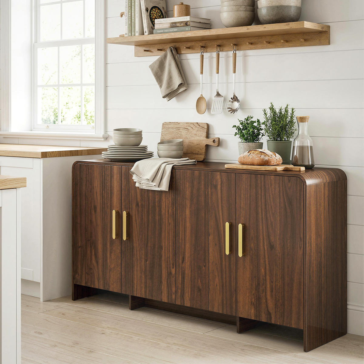 SIDEBOARD aus MDF 152/40/80 cm Walnussbraun - Walnussfarben/Alufarben, Holzwerkstoff/Metall (40/80/152cm) - HOMCOM