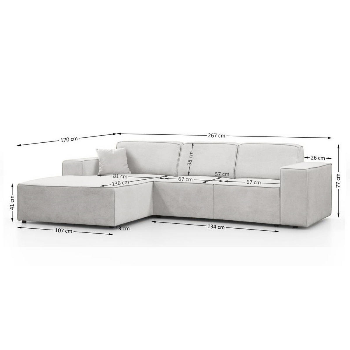ECKSOFA ohne Schlaffunktion Pedro L beige links - Beige/Schwarz, Kunststoff/Textil (267/170cm) - Beautysofa