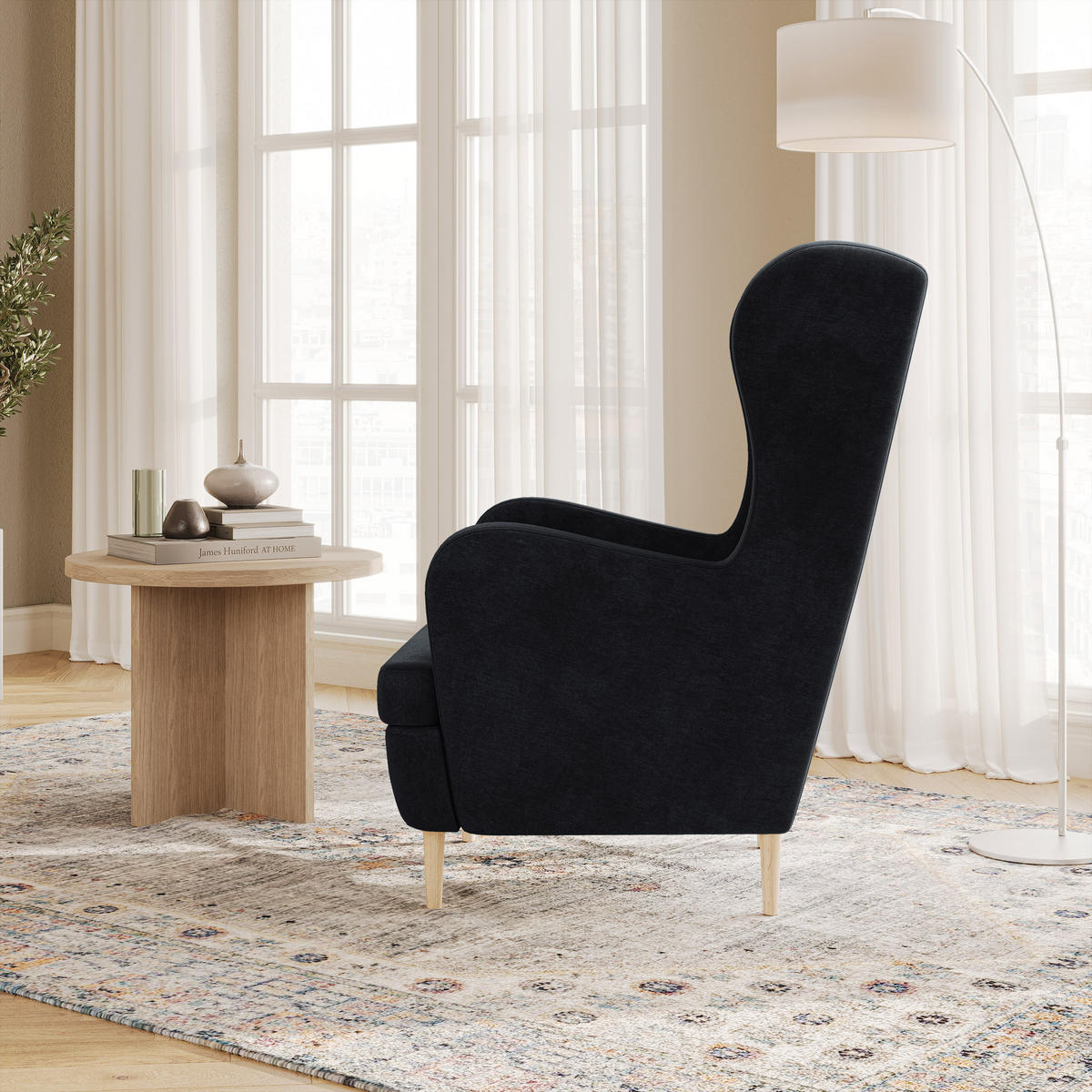 KŘESLO ušák VOGERA M, černá - černá, dřevo/textil (78/103/85cm) - MASSENO