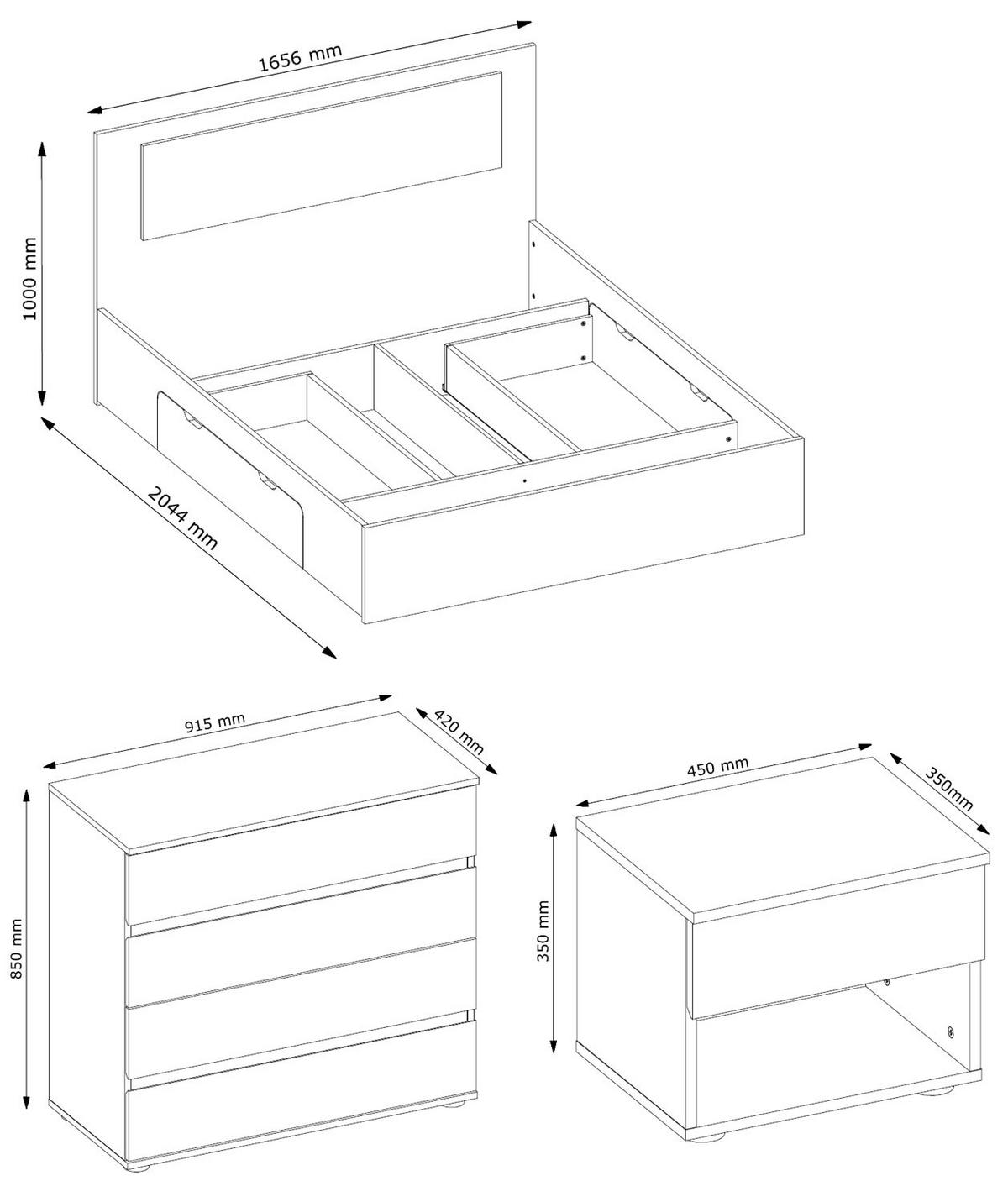 SCHLAFZIMMER-SET Fino graphit 4-teilig - Graphitfarben/Grau, Holz/Holzwerkstoff (140/200cm) - Feldmann-Wohnen